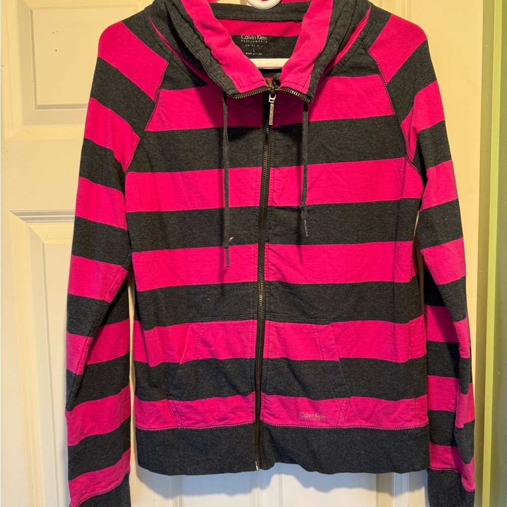 Calvin Klein Pink and Gray Striped Sweater